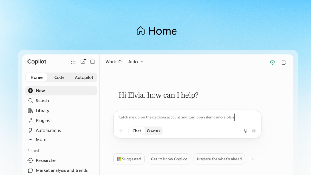 Introducing the new Copilot with Home, Code and Autopilot